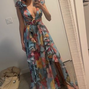 PATBO HIBISCUS FLUTTER SLEEVE MAXI DRESS